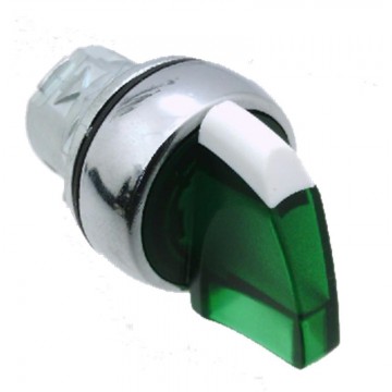 Κεφαλή διακοπτών φωτιζόμενη μεταλλική Φ22 1-0-2 πράσινη, με επαναφορά από δεξιά